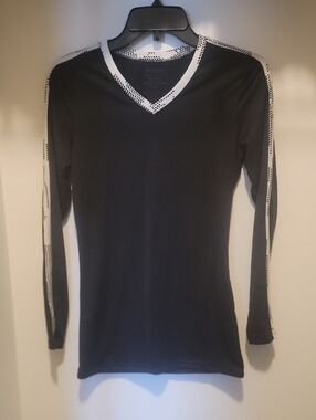 Augusta Sportswear Black Long-Sleeve V-Neck Top with White Trim